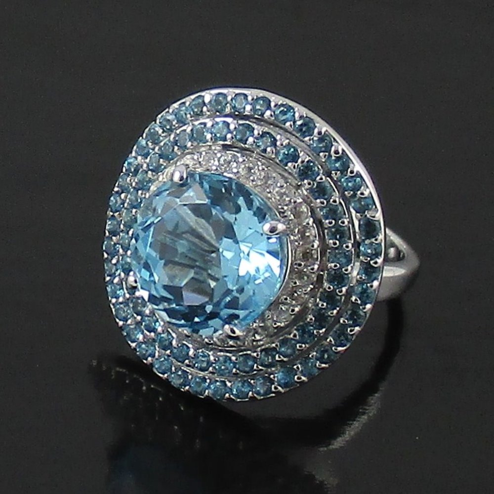 8.35ct Blue Topaz & White Topaz Sterling Ring